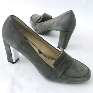 Adrienne Vittadini Pezant Grey Suede Heeled Loafer Style Pumps NWOT